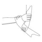 One continuous line drawing group of young male and female business people unite their hands together to form a five star shape. Unity teamwork concept single line draw design vector illustration